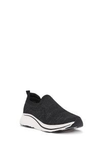 کتونی زنانه سیاه چرم با زیره ضخیم پارچه ای دری مد