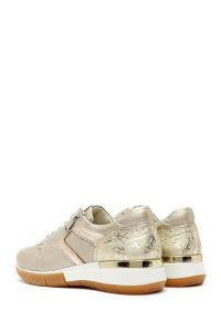 کتونی زنانه طلایی با بند و زیپ کناری چرم دری مد