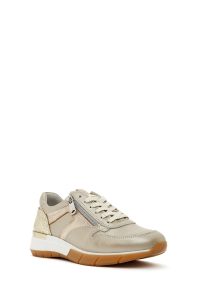 کتونی زنانه طلایی با بند و زیپ کناری چرم دری مد