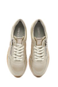 کتونی زنانه طلایی با بند و زیپ کناری چرم دری مد