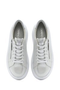 کتونی زنانه نقره ای با زیره ضخیم و زیپ کناری چرم دری مد