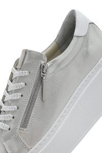 کتونی زنانه نقره ای با زیره ضخیم و زیپ کناری چرم دری مد