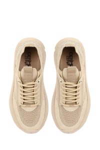 کتونی زنانه پارچه‌ای بژ بنددار لژدار دری مد Zero