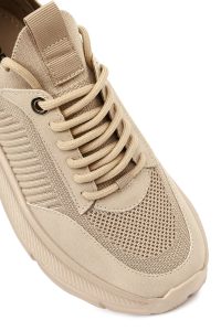 کتونی زنانه پارچه‌ای بژ بنددار لژدار دری مد Zero