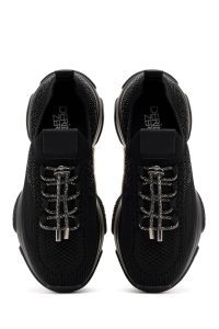 کتونی زنانه پارچه‌ای مشکی بنددار سنگ‌دار دری مد Zero