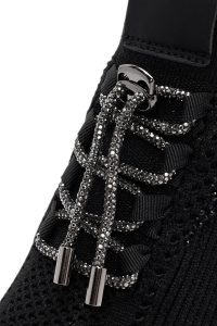 کتونی زنانه پارچه‌ای مشکی بنددار سنگ‌دار دری مد Zero