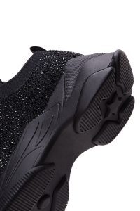 کتونی زنانه پارچه‌ای مشکی بنددار لژدار سنگ‌دار دری مد Zero