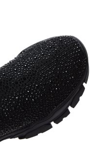 کتونی زنانه پارچه‌ای مشکی لژدار سنگ‌دار دری مد Zero