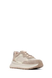 کتونی زنانه چرم بژ بنددار لژدار دری مد