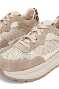 کتونی زنانه چرم بژ بنددار لژدار دری مد