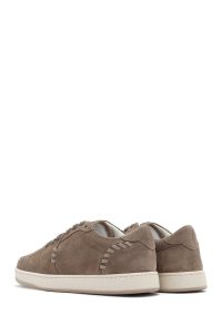 کتونی زنانه چرم جیر بژ مایل به خاکستری بنددار دری مد