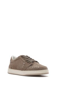 کتونی زنانه چرم جیر بژ مایل به خاکستری بنددار دری مد