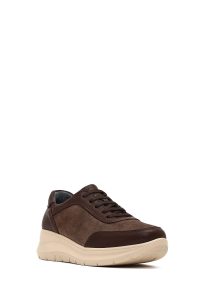 کتونی زنانه چرم قهوه‌ای بنددار لژدار دری مد