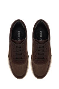 کتونی زنانه چرم قهوه‌ای بنددار لژدار دری مد