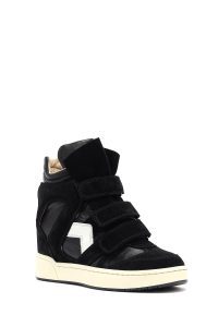 کتونی زنانه چرم مشکی بنددار با لژ بلند دری مد