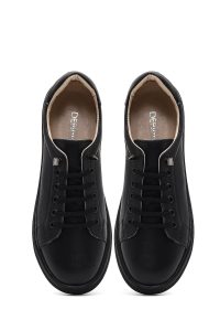 کتونی زنانه چرم مشکی بنددار دری مد