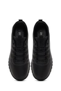 کتونی زنانه چرم مشکی بنددار لژدار دری مد