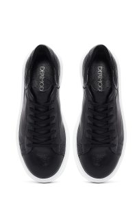 کتونی زنانه چرم مشکی بنددار لژدار دری مد