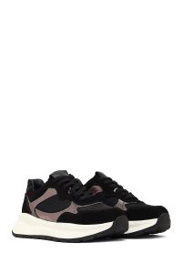 کتونی زنانه چرم مشکی بنددار لژدار دری مد