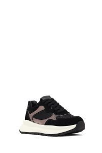 کتونی زنانه چرم مشکی بنددار لژدار دری مد