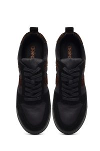 کتونی زنانه چرم مشکی بنددار لژدار طرح‌دار دری مد