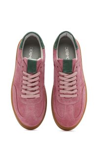 کتونی زنونه چرم جیر صورتی بنددار دری مد