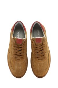 کتونی زنونه چرم جیر عسلی بنددار دری مد