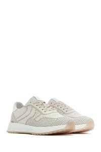 کتونی زنونه چرم کرم بنددار با زیره ضخیم دری مد