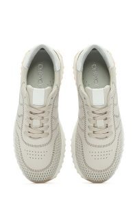 کتونی زنونه چرم کرم بنددار با زیره ضخیم دری مد