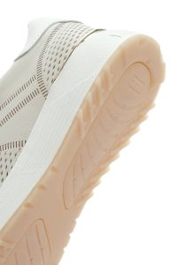 کتونی زنونه چرم کرم بنددار با زیره ضخیم دری مد