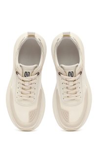 کتونی مردانه بژ بندی زیره ضخیم پارچه‌ای دری مد