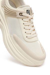 کتونی مردانه بژ بندی زیره ضخیم پارچه‌ای دری مد