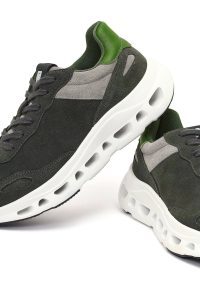 کتونی مردانه سبز تیره بندی با زیره ضخیم دری مد