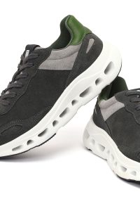 کتونی مردانه سبز تیره بندی با زیره ضخیم دری مد