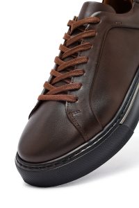 کتونی مردانه قهوه‌ای بندی زیره ضخیم چرمی دری مد