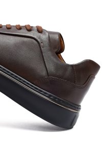 کتونی مردانه قهوه‌ای بندی زیره ضخیم چرمی دری مد