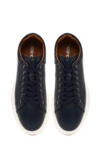 کتونی مردانه لاجوردی بندی زیره ضخیم چرمی دری مد