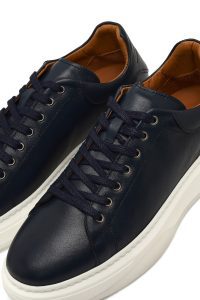 کتونی مردانه لاجوردی بندی زیره ضخیم چرمی دری مد