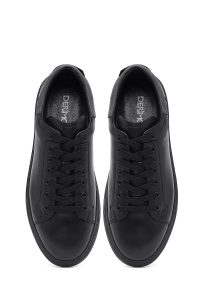 کتونی مردانه مشکی بندی زیره ضخیم چرمی دری مد