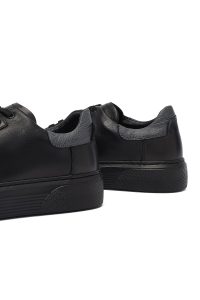 کتونی مردانه مشکی بندی زیره ضخیم چرمی دری مد