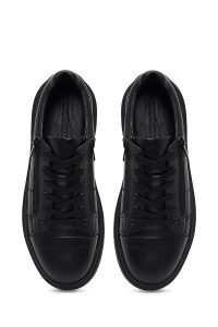 کتونی مردانه مشکی بندی زیره ضخیم چرمی دری مد