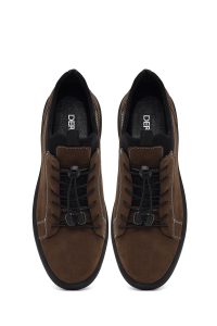 کتونی مردانه نبوک چرمی قهوه‌ای بندی کژوال دری مد