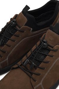 کتونی مردانه نبوک چرمی قهوه‌ای بندی کژوال دری مد