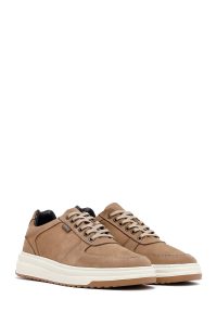 کتونی مردانه نوبوک چرمی بژ بندی زیره ضخیم دری مد