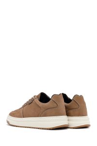 کتونی مردانه نوبوک چرمی بژ بندی زیره ضخیم دری مد