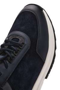 کتونی مردانه چرم جیر سرمه‌ای بنددار زیره ضخیم دری مد