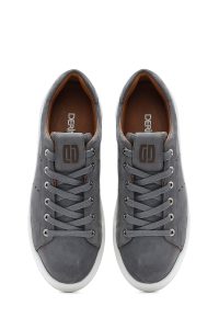 کتونی مردانه چرم جیر طوسی بنددار دری مد