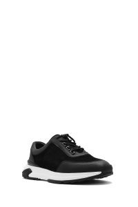 کتونی مردانه چرم جیر مشکی بنددار زیره ضخیم دری مد