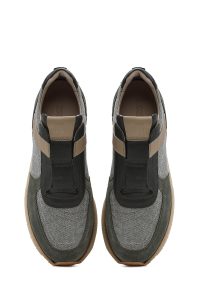 کتونی مردانه چرم سبز زیتونی بنددار کژوال دری مد