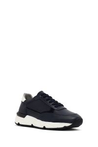 کتونی مردانه چرم سرمه‌ای بنددار زیره ضخیم دری مد